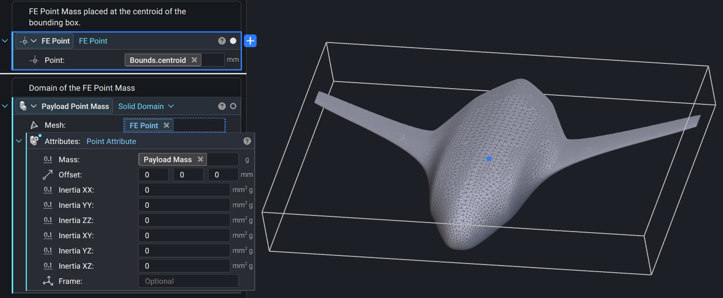 Creating the Solid Domain to represent the aircraft's payload using an FE Point and a Point Attribute block.